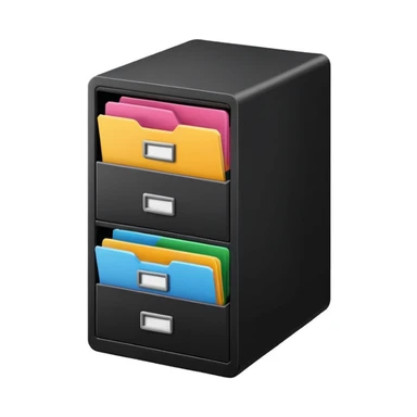 black filing cabinet with colorful folders sticker