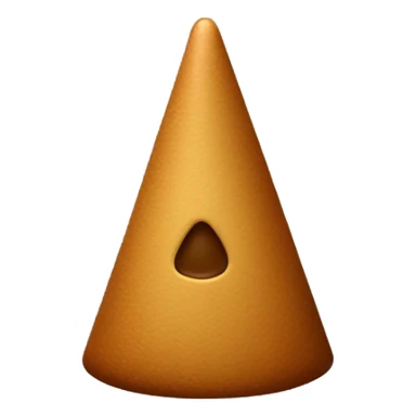 Presenta como un cono pequeño y sólido de color marrón oscuro o caramelo, con una textura ligeramente rugosa. Su forma es cónica o truncada, similar a una pirámide con la punta muy redondeada sticker