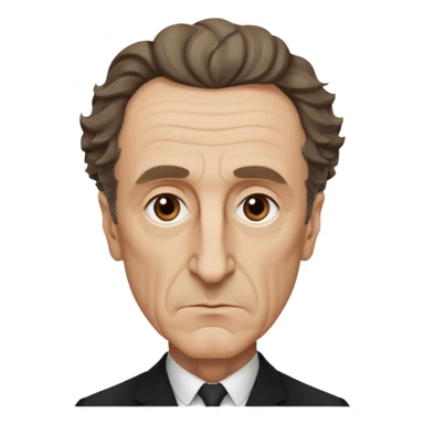 Maurice Merleau-Ponty as an iOS emoji, serious expression, distinctive wavy hair, big nose, long face, big forehead, minimalist, philosophical vibe sticker