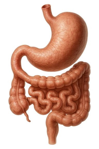 stomaco e intestino sono collegati, colore naturali, iperrealistico 4k sticker