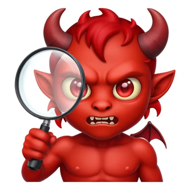 small demon under big magnifying glass sticker