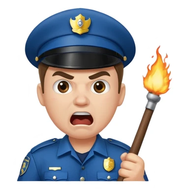 An angry British policeman with a baton in his hands shouts sticker