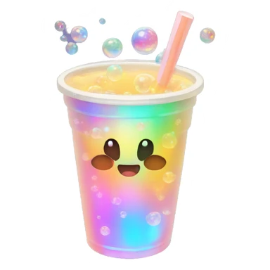 holographic boba cup with iridescent bubbles. sticker