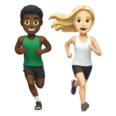 two white friends running together sticker