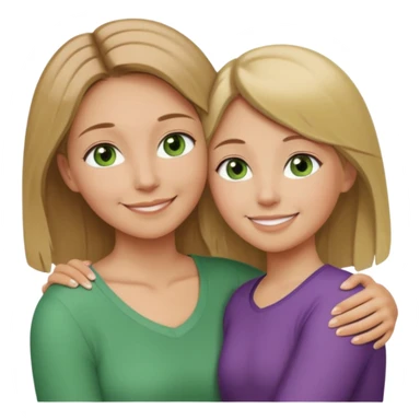 Mom daughter hugging, mom has light brown hair to collarbone and green eyes and is white with tan skin, daughter has dirty blonde hair to upper back with hazel eyes and is white with tan skin sticker