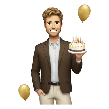 stylish brown haired white man with birthday celebration vibe sticker