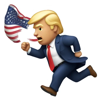 Donald trump running around with an American flag sticker