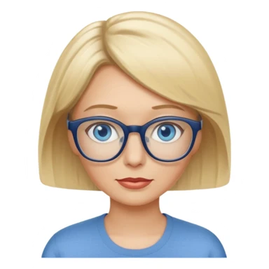 white woman about 50 blonde bobbed hair blue eyes glasses sticker