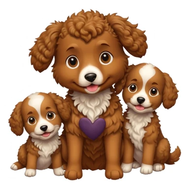 curly dog with its puppies sticker