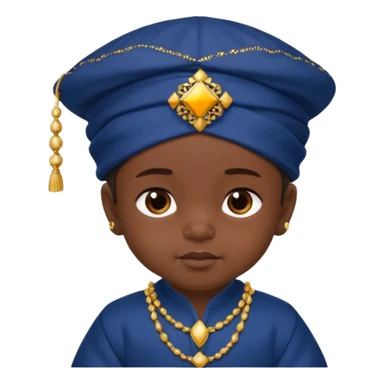  baby boy dressed in a dark blue ghalibiya with delicate decorations with a Red Moracain hat  sticker
