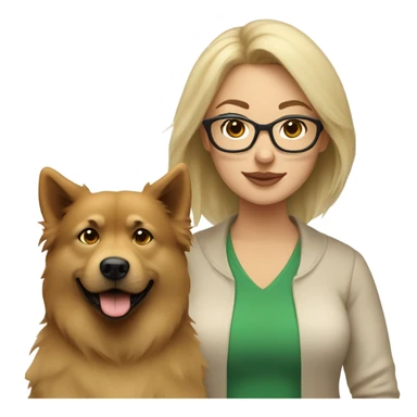 Brown light hair woman aux Green eyes with glasses Green eyes and light beige eurasier dog  sticker