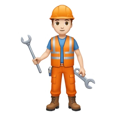 RAILWAY ENGINEER ORANGE VEST, TROUSERS, BOOTS, WITH SPANNER sticker