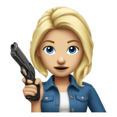 Mad Blonde hair blue eyes girl holding gun up sticker