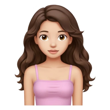 aesthetic brunette girl in light pink tube top shirt with long wavy hair sticker