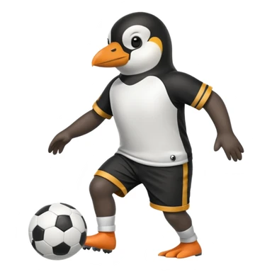 a penguin playing football with jersey and shorts  sticker