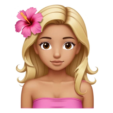 tan girl with blonde hair and brown highlight streaks with a hibiscus flower in her hair wearing a pink tube top with tan lines showing sticker