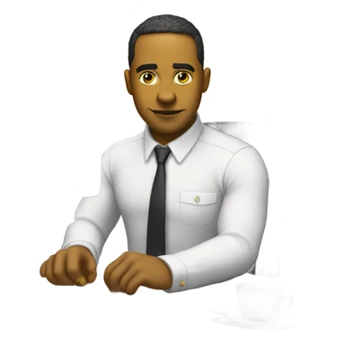 yellow skin man using white keyboard on desk wearing white button down shirt front view sticker