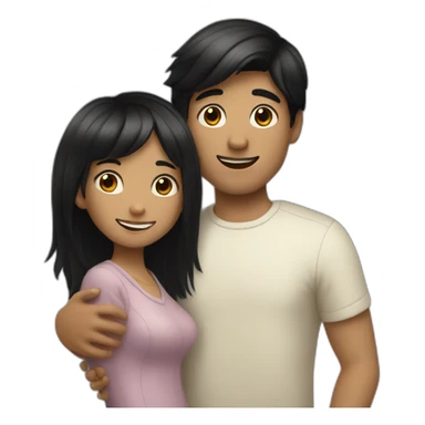 Short black hair girl hugs tall black hair boy sticker