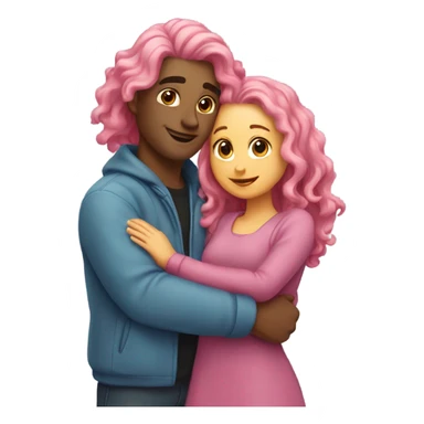 make a guy and a girl, they're hugging, the girl has pink long wavy hair. sticker