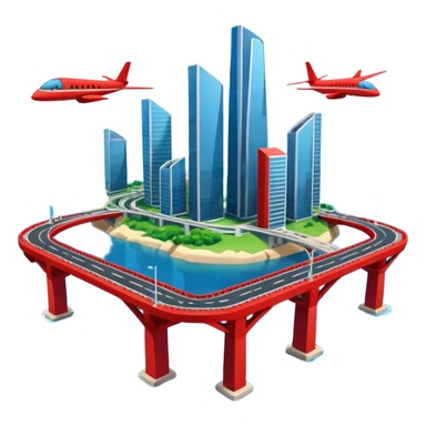 advanced modern island with advanced infrastructure with a red bridge  sticker