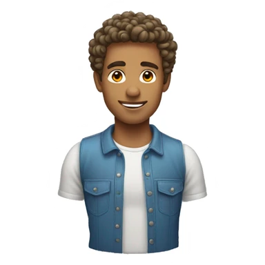 Tanned man, short back and sides curly hair ontop sticker
