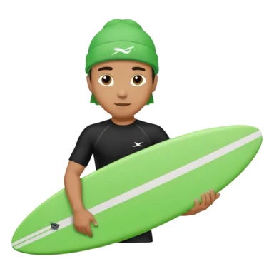 Un hombre sorteando con camisa negra con gorra para nadar y tabla verde  sticker