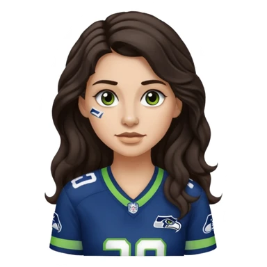 Long wavy Dark brown hair with small nose stud of seahawks fan women sticker