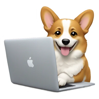 corgi working on a macbook happily sticker