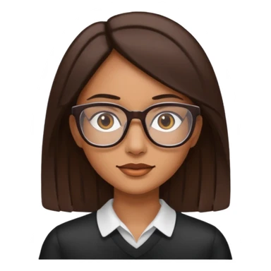 woman with tan skin, shoulder length straight dark-brown hair and glasses sticker