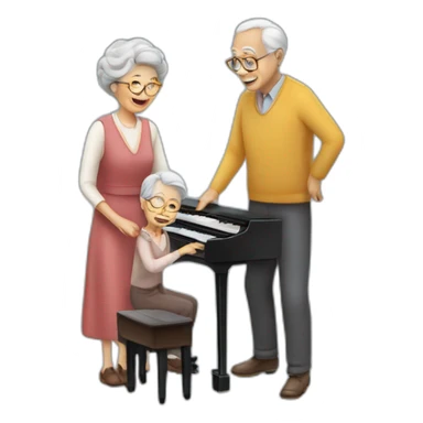 grandfather standing on a piano and a grandmother playing the piano sticker