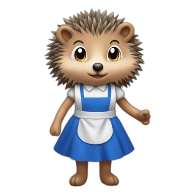 Hedgehog wearing a blue maid dress with a black bow and apron sticker