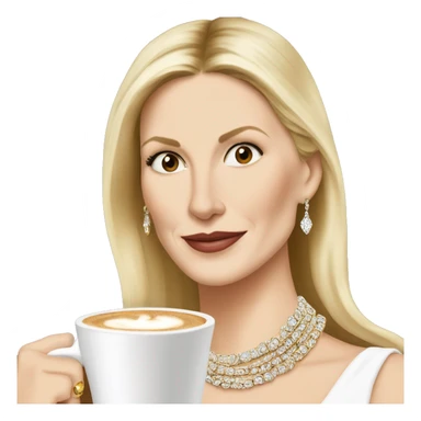 Kelly Rutherford with jewellery wearing white drinking cappucino sticker