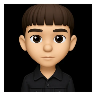 Edit the image to change the boy's outfit to a black denim jacket and make the boy slimmer. Keep the 3D emoji style and all other details the same, preserving the microsoft style 3d fluent emoji look. sticker