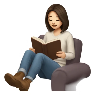 brunette reading a book cozy aesthetic sticker