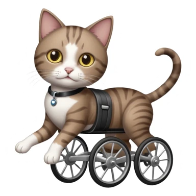 full body small short hair dark brown and white cat with hazel eyes walking in a wheelchair for cats sticker