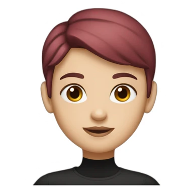 a white girl with burgundy short hair in a black T-shirt sticker