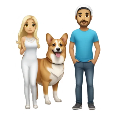 blonde girl, arab guy and corgi together sticker