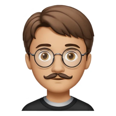 Boy with light skin, brown hair and a brown moustache and Harry Potter glasses  sticker