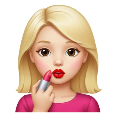 blonde girl child holding lipstick making a kiss sticker