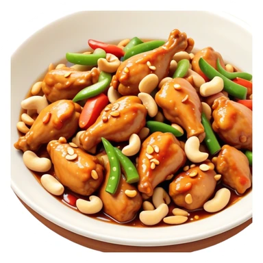 Cinematic Realistic Kung Pao Chicken Dish Emoji, showcasing spicy, stir‚Äêfried chicken with peanuts and vegetables rendered with dynamic textures and vibrant lighting. sticker