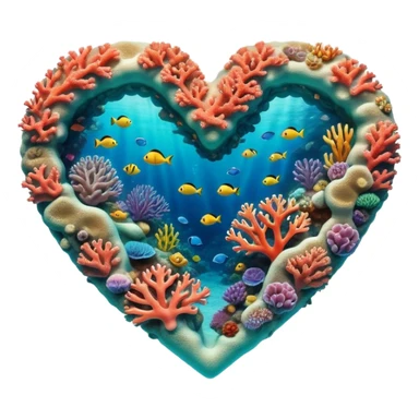 Cinematic Realistic Heart Reef Landscape Emoji, depicted with a naturally heart‚Äêshaped coral formation in vibrant marine hues, rendered with detailed underwater textures and luminous lighting. sticker