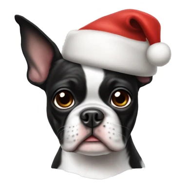 Boston terrier wearing a Santa hat sticker