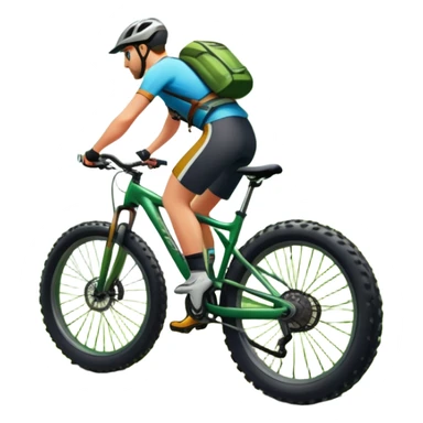 An icon showing a mountain bike with thick tires on a forest trail, surrounded by trees and natural terrain. The background features a lush green forest with sunlight filtering through the branches, and a winding path ahead. Transparent background highlights the  adventure of mountain biking. sticker
