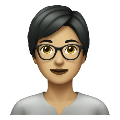 woman with grey glasses and short black hair sitting with seaweed sticker