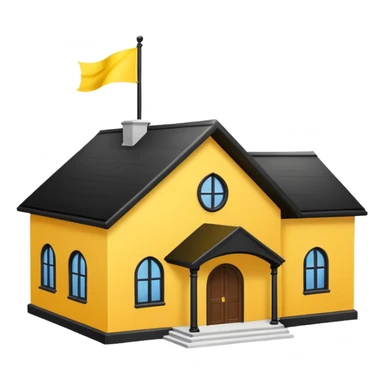 simple magic school, low detail, white background, magic school, black roof, with a big flag, big flag on a roof, big yellow flag, white school sticker