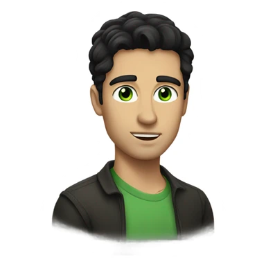 A handsome man with black hair like michele morrone, green ehes sticker