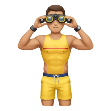Male lifeguard – yellow shirt, binoculars in hand, scanning the sea, full body sticker