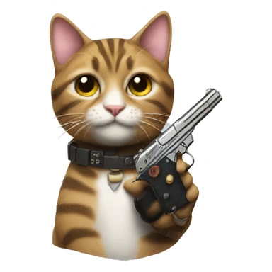 Tabby cat holding a pistol sticker