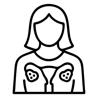 realistic and modern PCOS icon, stylized woman with symbols of polycystic ovaries, clean lines, delicate colors, 2:3 aspect ratio sticker
