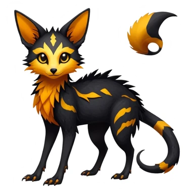 Rare realistic exotic edgy dark gothic gloomy spooky black and orange/yellow epic pretty beautiful handsome gorgeous aesthetic colorful vibrant Vernid-Trico-species-Fakemon-creature by LiLaiRa, 4 legs, 1 tail, random markings, (full body) sticker